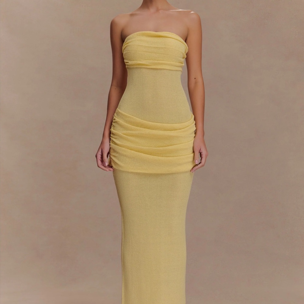 Meshki Elora strapless knit maxi dress lemon